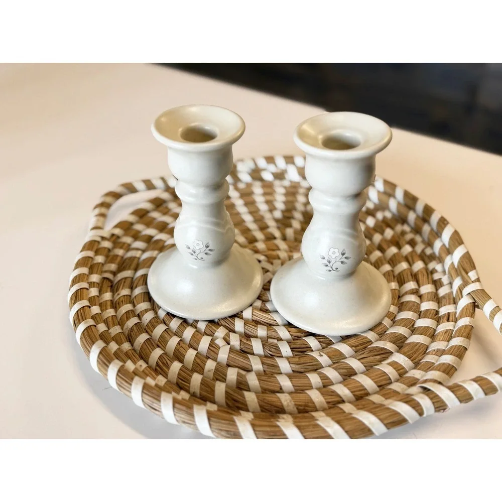 Pair of Pfaltzgraff Candlestick Holders-Heirloom-Ceramic Farmhouse‎